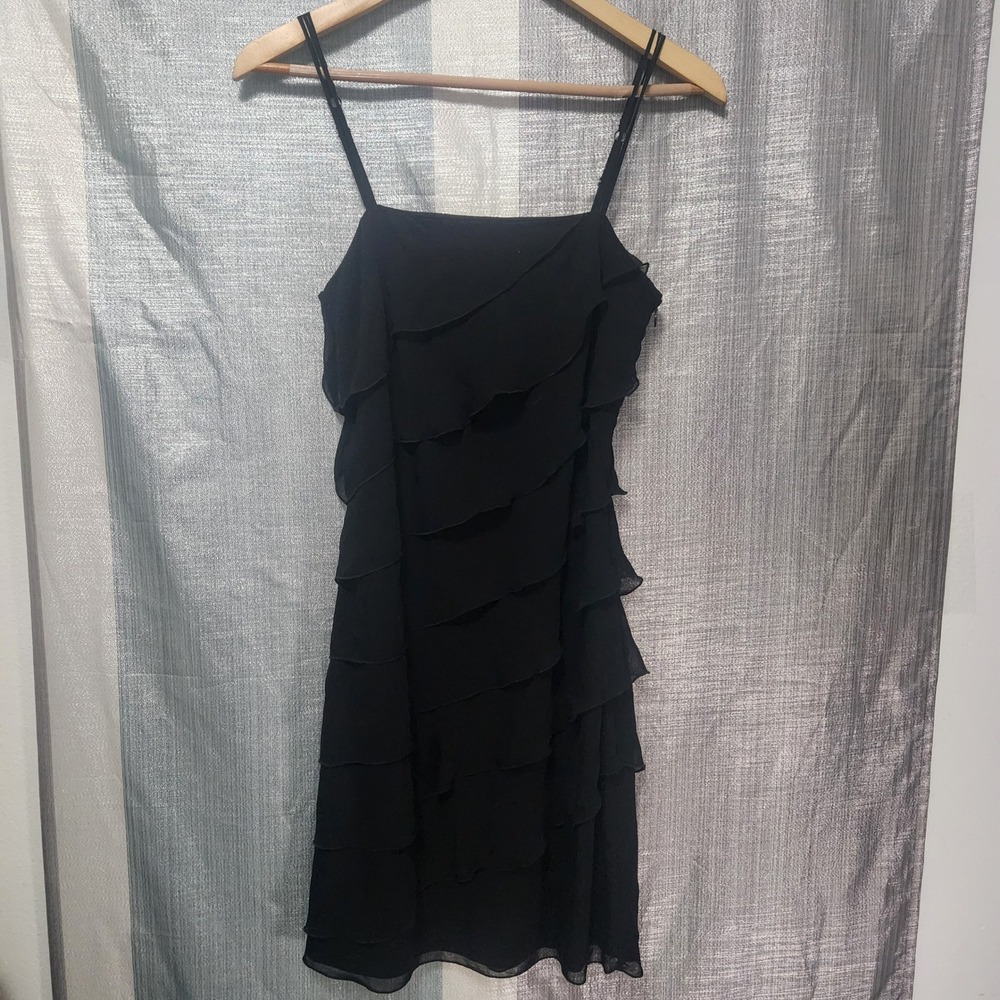 White House Black Market Black Tier Ruffle Mini Cocktail Dress 0 Gothic Romance